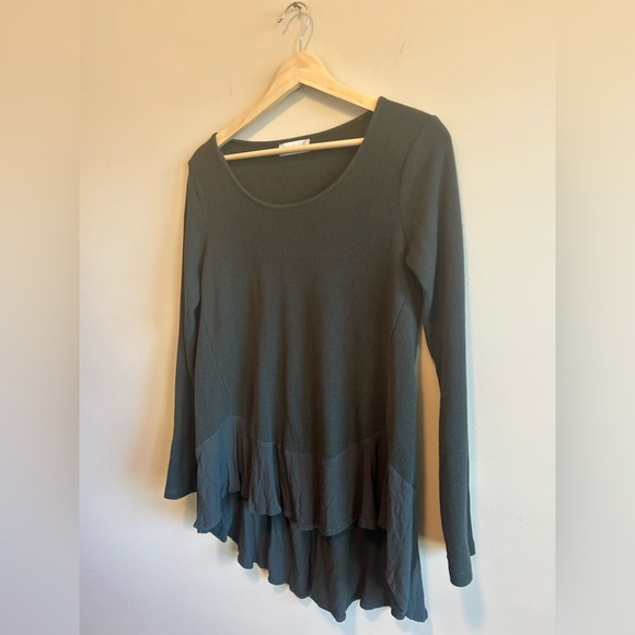 Altar’d State | Deep Green Asymmetrical Long Sleeve Waffle Knit Tunic, Women’s M - Picture 4 of 6